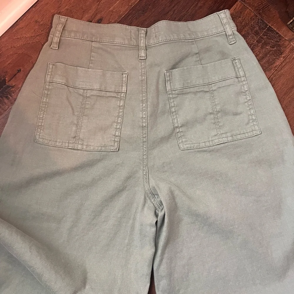 Evereve Joellle Stretch Linen Crop Wide Leg Pants Olive Green - Picture 9 of 13